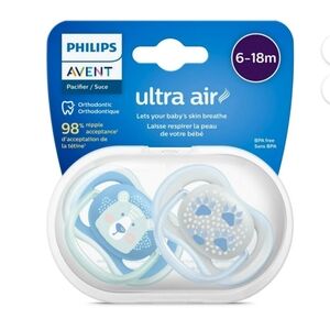 NWT-Philips Avent Ultra Air Pacifier 6–18 Months Whale/Paw Print Design
